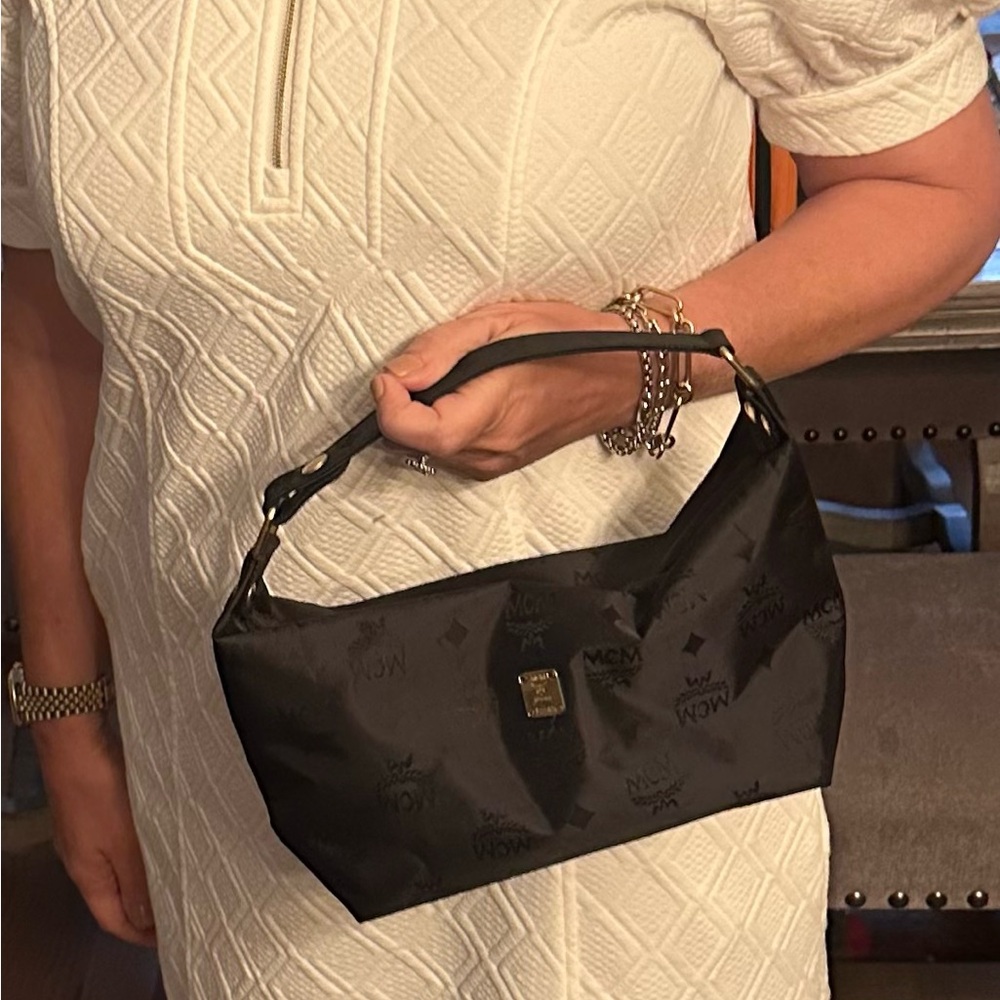 Rare- Mini- MCM Black arm Bag with Gold Accents!! Rare design